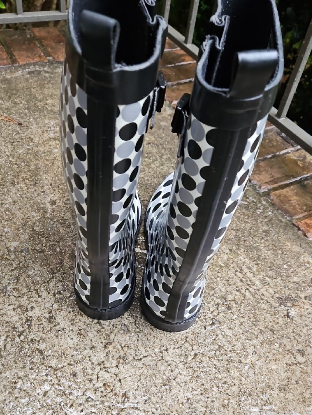 Capelli of New York Black Grey White Polka Dot Tall Rain Boots Size 12 - Picture 17 of 17
